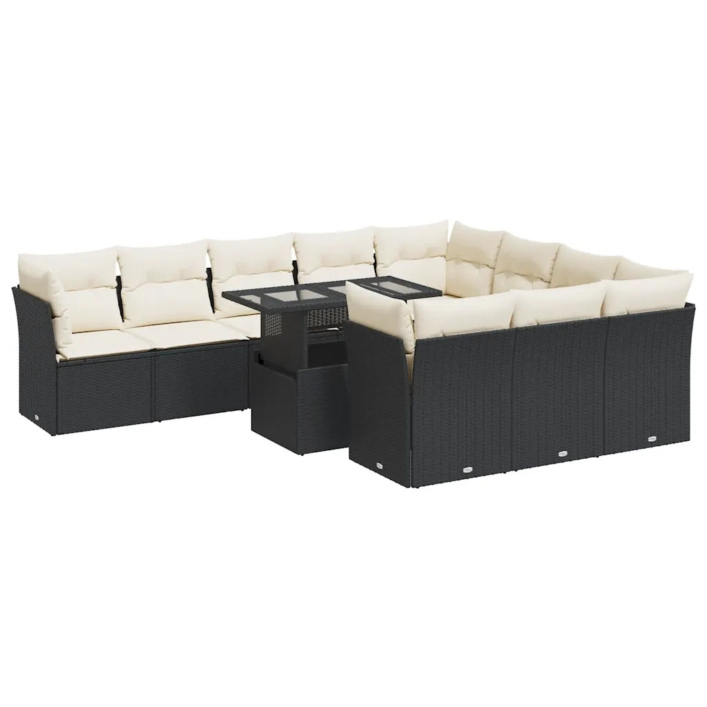 Set Divani da Giardino 11 pz con Cuscini in Polyrattan Nero 3326227