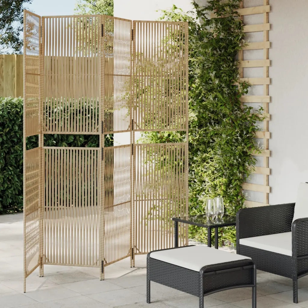 Divisorio per Ambienti | Divider per stanze | Paravento a 4 Pannelli Beige in Polyrattan