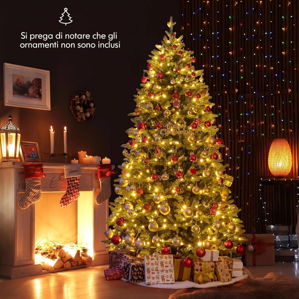 Albero di Natale 210 cm, Albero di Natale Pre-illuminato on Cerniera con 470 Luci a LED Multicolori e Bianco Caldo, 11 Modalità di Illuminazione, 1646 Rami (210 CM)