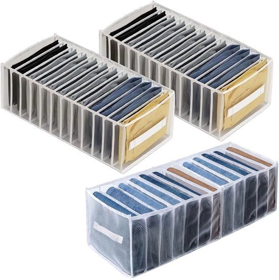 Organizzatore per armadio 3 pezzi, scatola di stoccaggio pieghevole con 12 compartimenti, realizzata in nylon spesso, organizzatore per armadio in rete con maniglia per magliette, jeans, camicie, cappotti