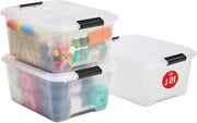 Set di 3 Scatole di Archiviazione 15L con Viti - Stivabile - Transparente - 39x28 - 5x18 cm per Salotto