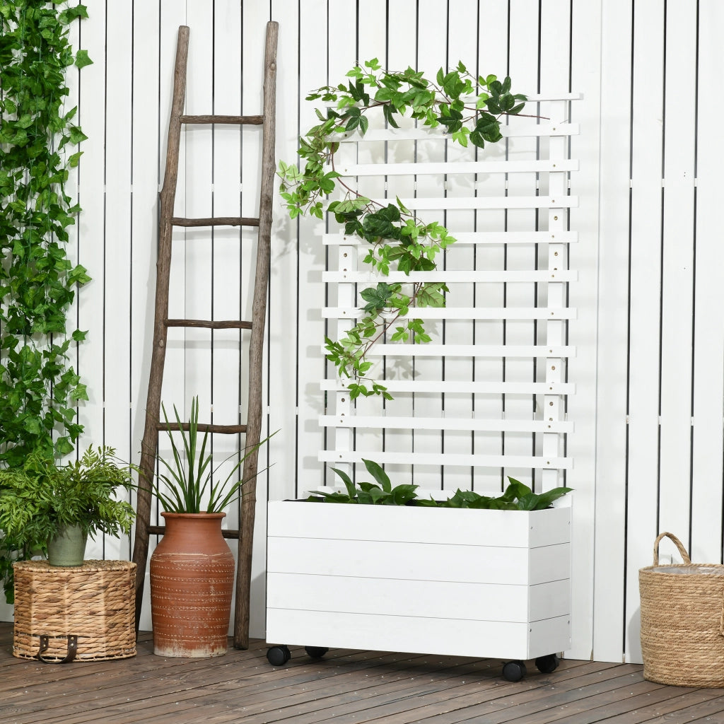 Fioriera Verticale con Traliccio e Ruote ¨C zephmum ¨C Legno 76x30x155 Bianco