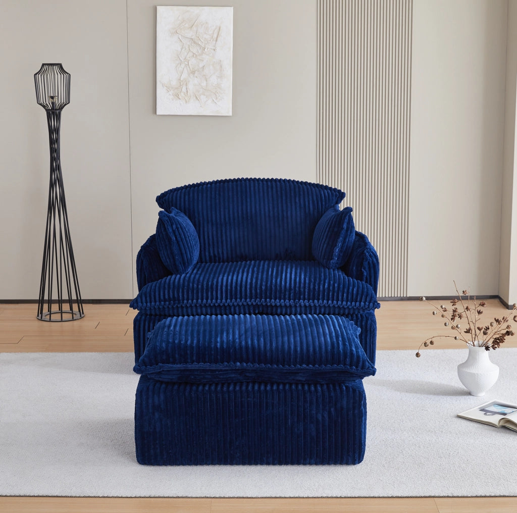 Poltrona con pouf 115x89x77 cm blu in tessuto morbido， compatta e senza montaggio