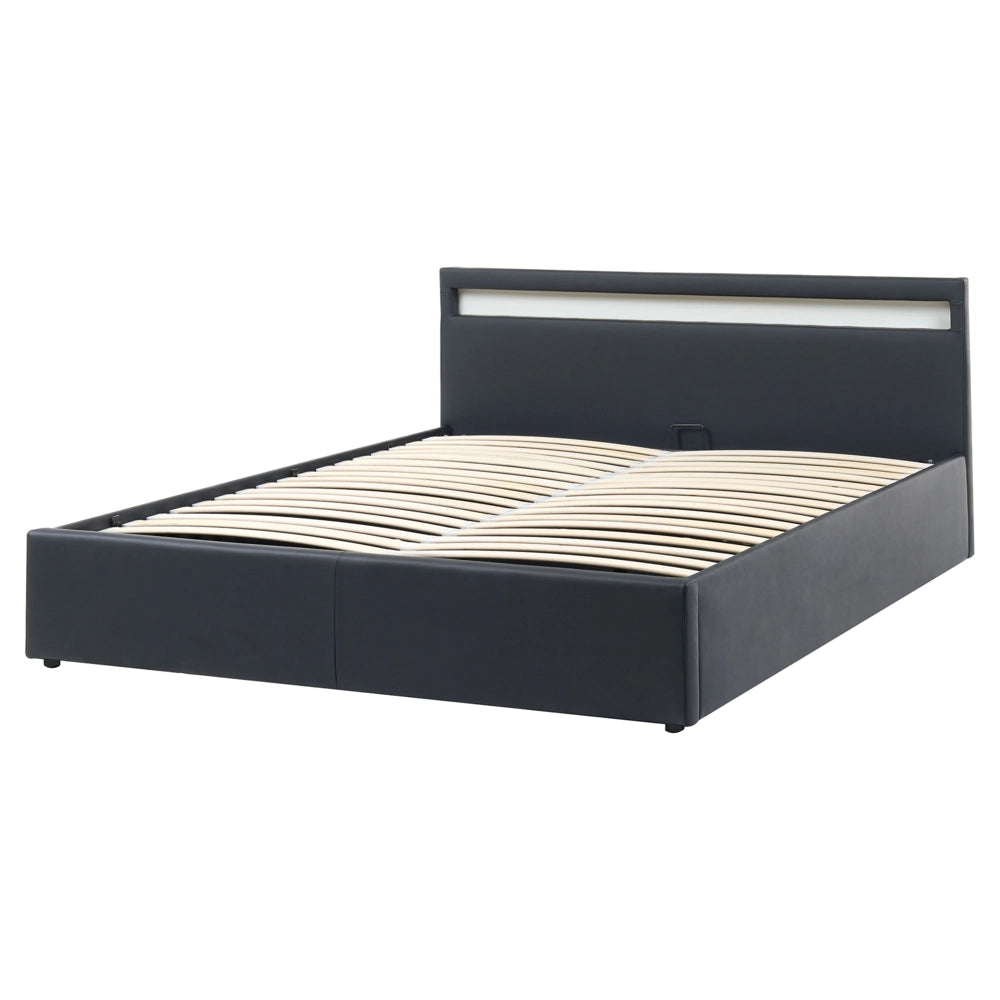 Letto matrimoniale in tessuto nero con LED 160 x 200 cm con contenitore elegante semplice