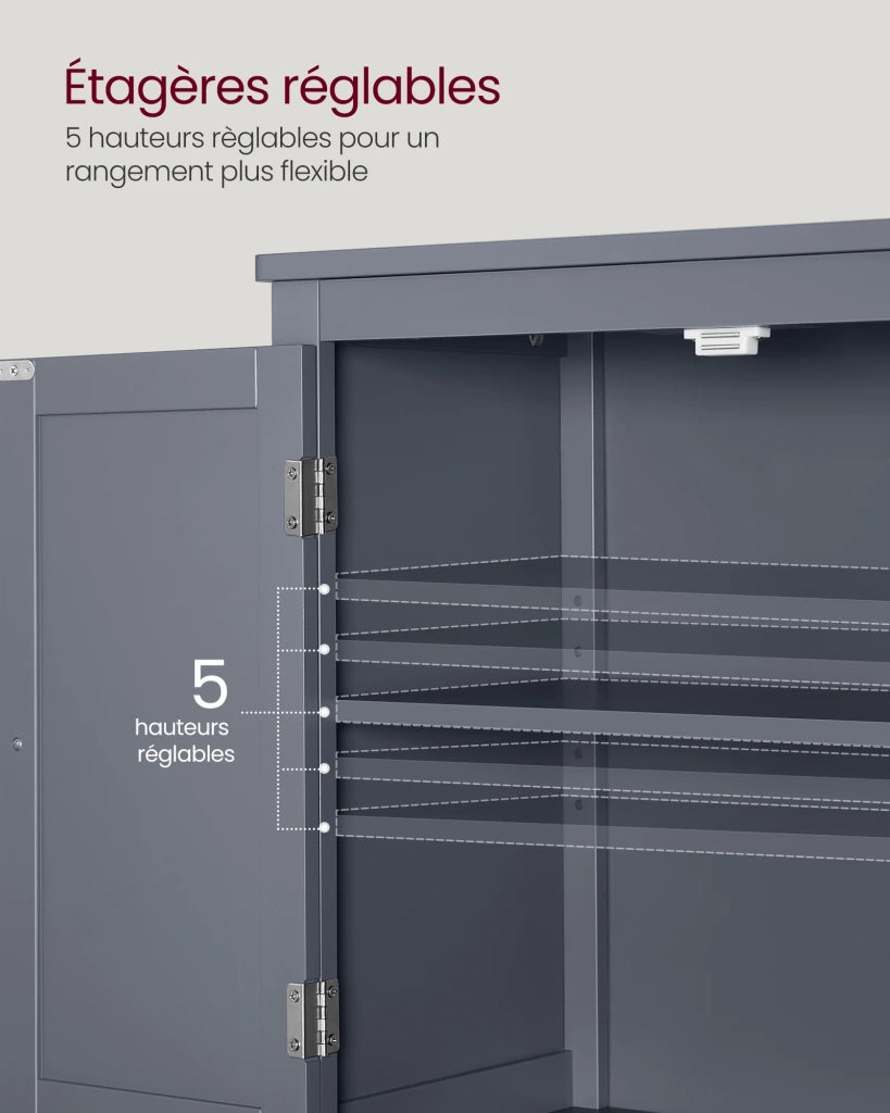Mobiletto da bagno mobiletto da cucina mobiletto con 2 cassetti e 2 ante ripiani regolabili 30 x 60 x 110 cm grigio 12_0004024