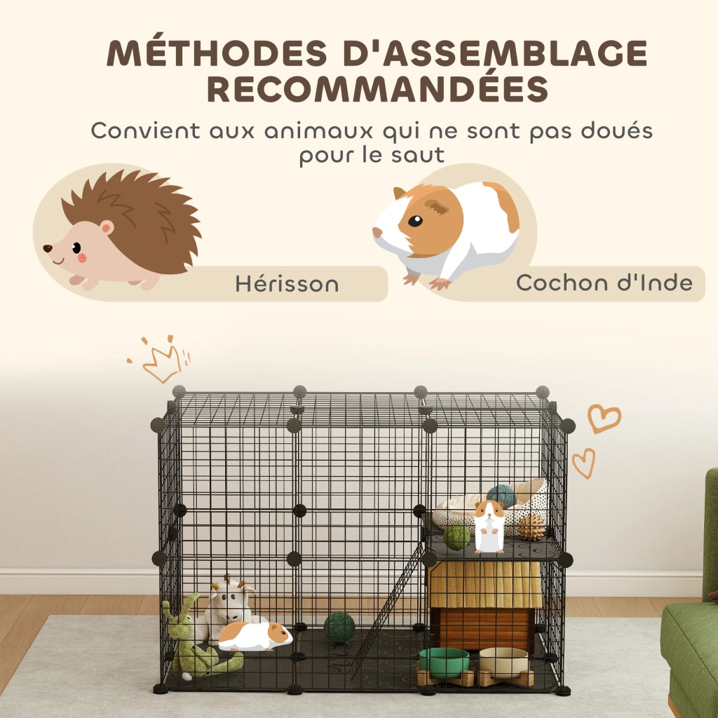 Recinto modulare per piccoli animali ¨C Xylo ¨C 3 livelli, 39 pannelli, rampe, metallo, 70x70x105 cm, nero