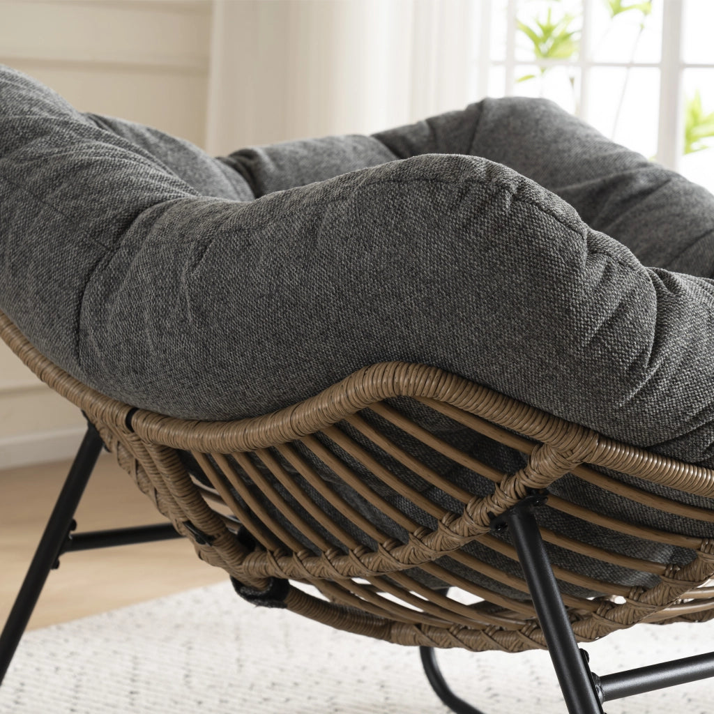 Poltrona a dondolo in chenille con struttura ergonomica e base stabile grigio