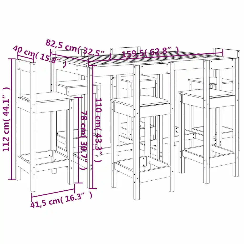 Set Bar da Giardino 7 pz Bianco in Legno Massello di Pino 3154761