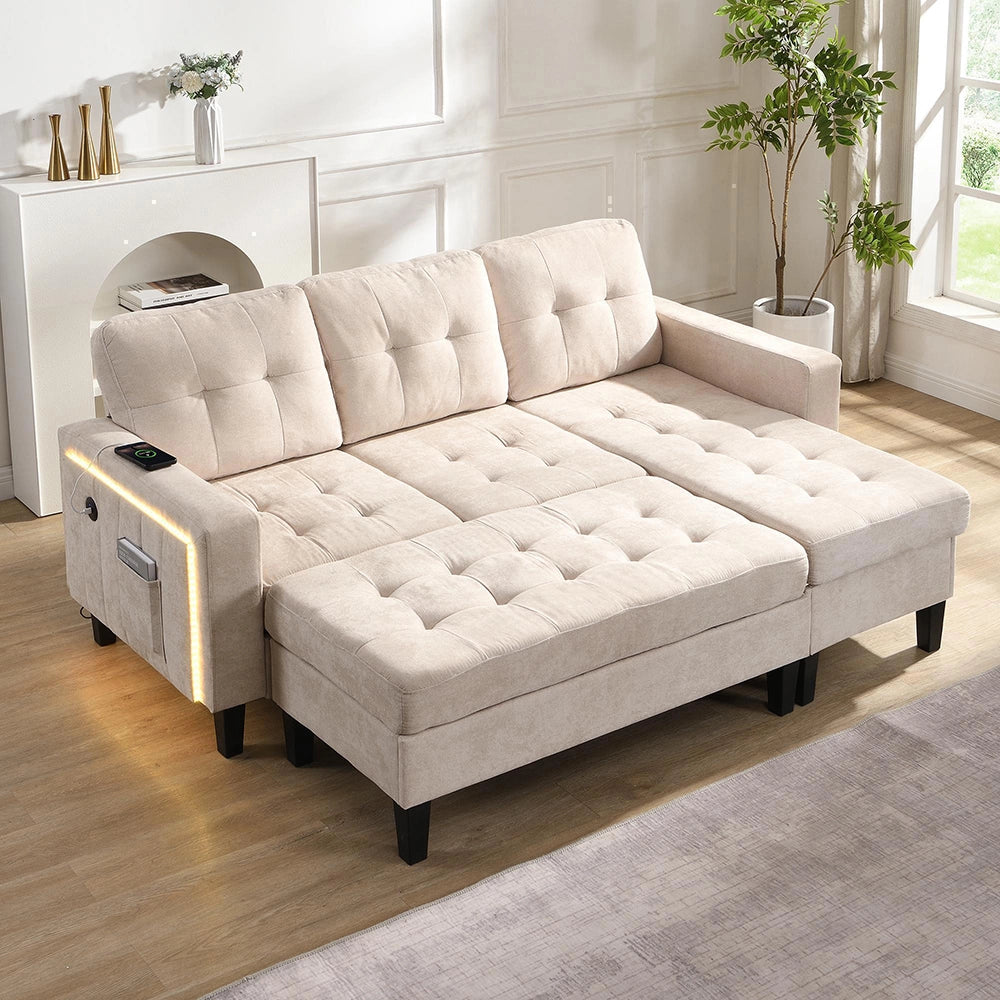 Set divano a L - Xylo - Con poggiapiedi LED, modulare