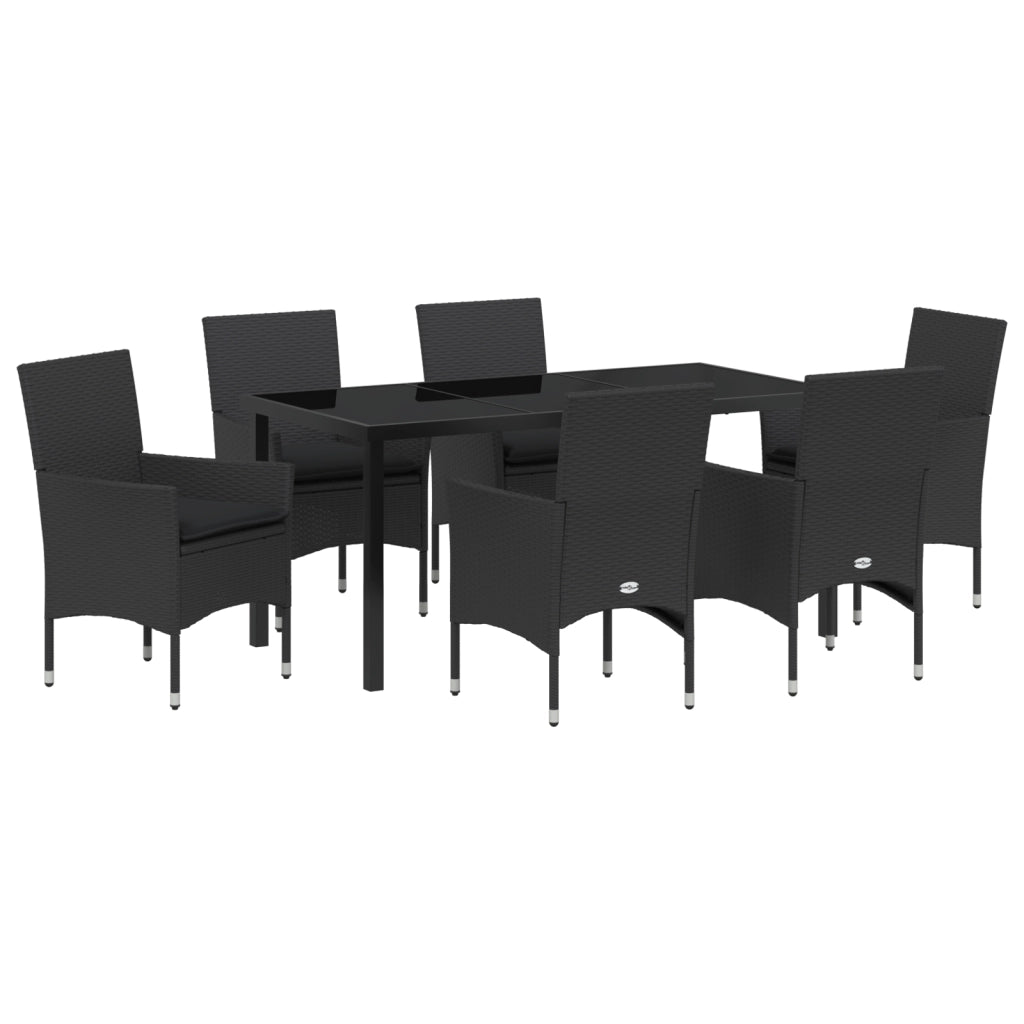 Set da Pranzo da Giardino  da 7 Pezzi con Cuscini Polyrattan Nero