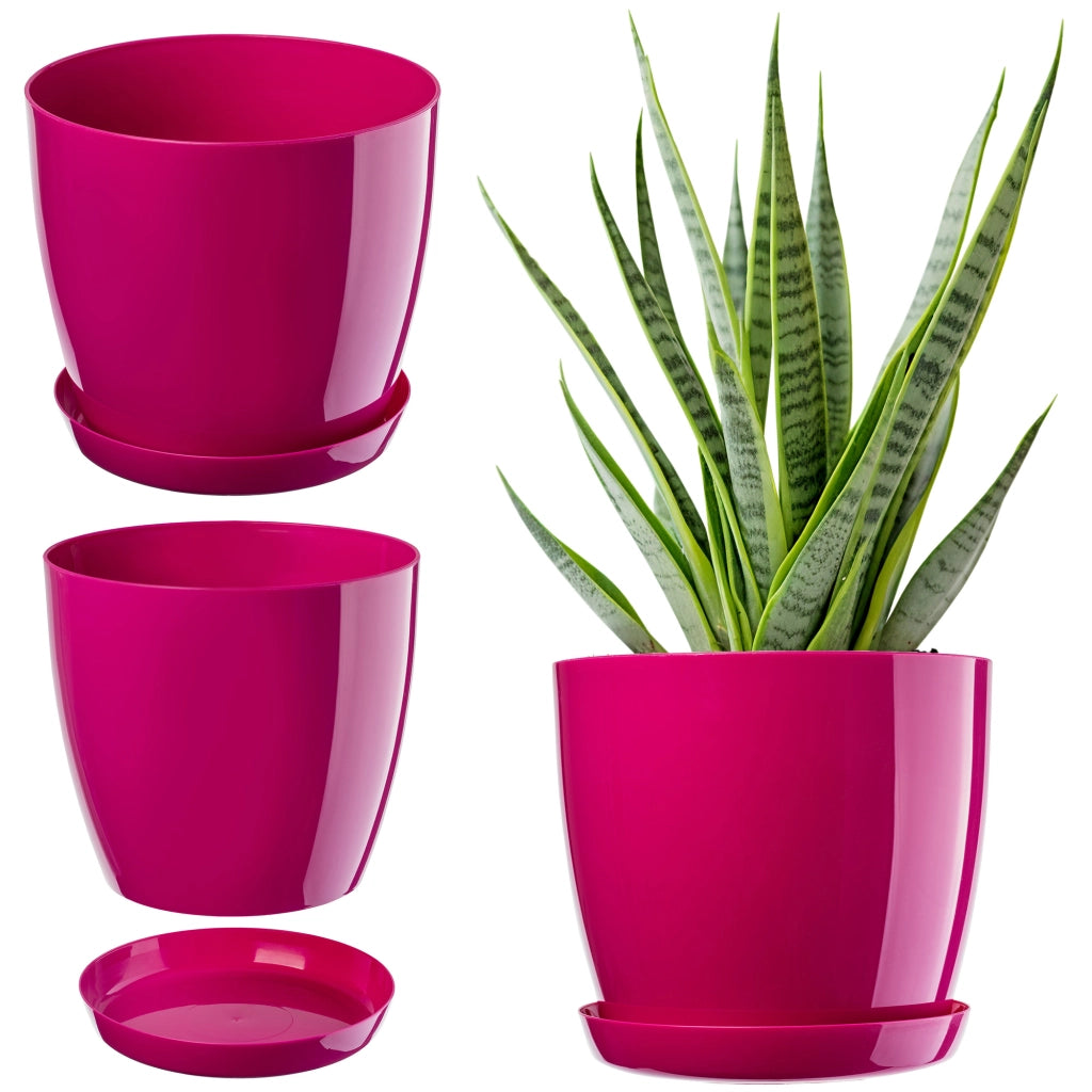 Vaso da fiori KADAX con sottovaso e coperchio in plastica, 16 cm, rosa.