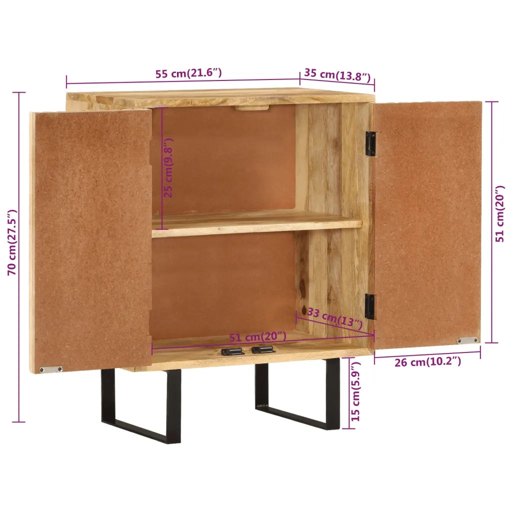 Credenza | Madia | Buffet da pranzo | Armadio da pranzo con 2 Ante 55x35x70 cm in Legno Massello di Mango