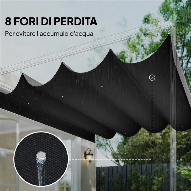 TELO PERGOLA PER ESTERNI ANTI UV IN POLIESTERE GRIGIO SCURO CON 8 FORI DI DRENAGGIO, 392X350 CM