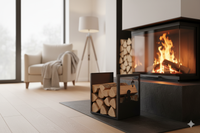 Portalegna per Camino in Ferro Verniciato 40,5x35,5x50cm Grigio Martellato