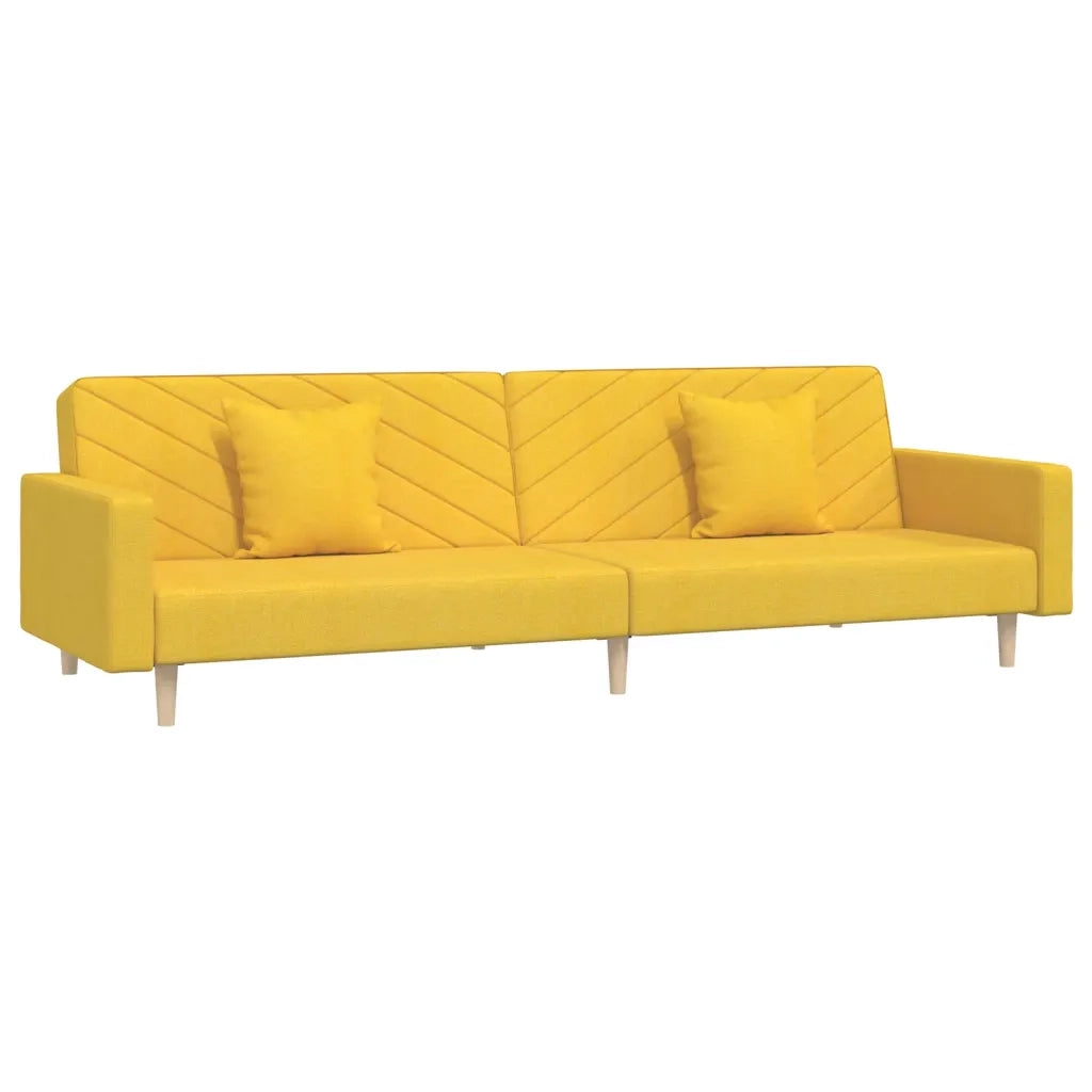 Divano Letto a 2 Posti con 2 Cuscini Giallo in Tessuto 375906