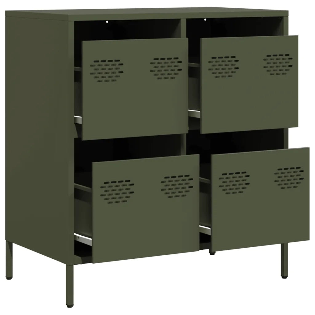 Credenza Verde Oliva 68x39x73,5 cm in Acciaio Laminato a Freddo