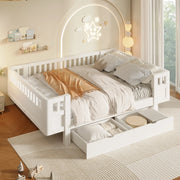 DESMIU Lit enfant 140 × 200 cm con due cassetti e sponda di sicurezza, senza materasso, in legno massiccio e MDF, bianco