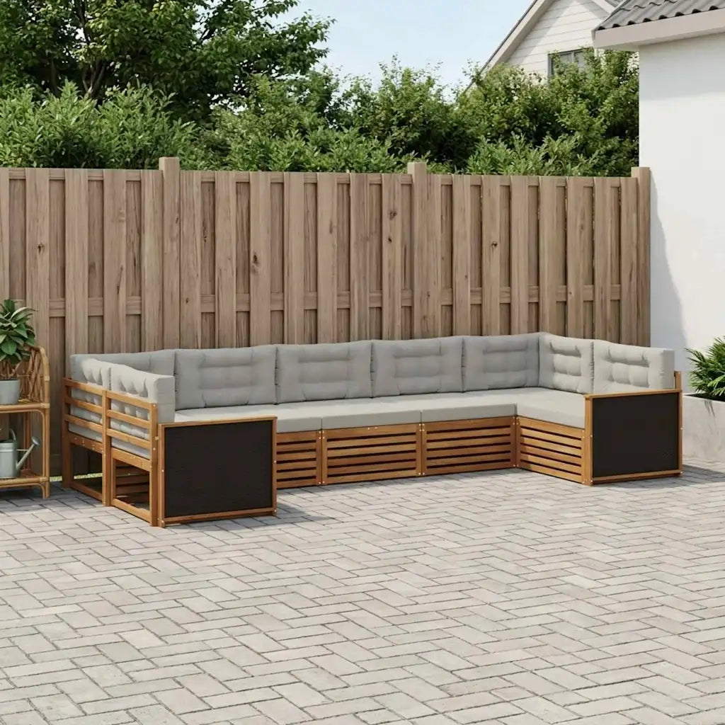 Set di divani da esterno 7 pcs Naturale e Grigio Chiaro