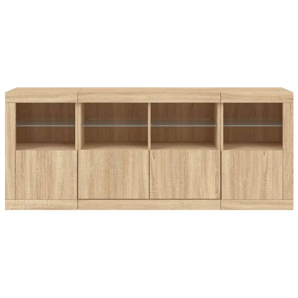 Buffet credenza cassettiera armadio mobile contenitore organizer per cucina soggiorno salotto con luci LED Sonoma 163 x 37 x 67 cm marrone 02_0029944