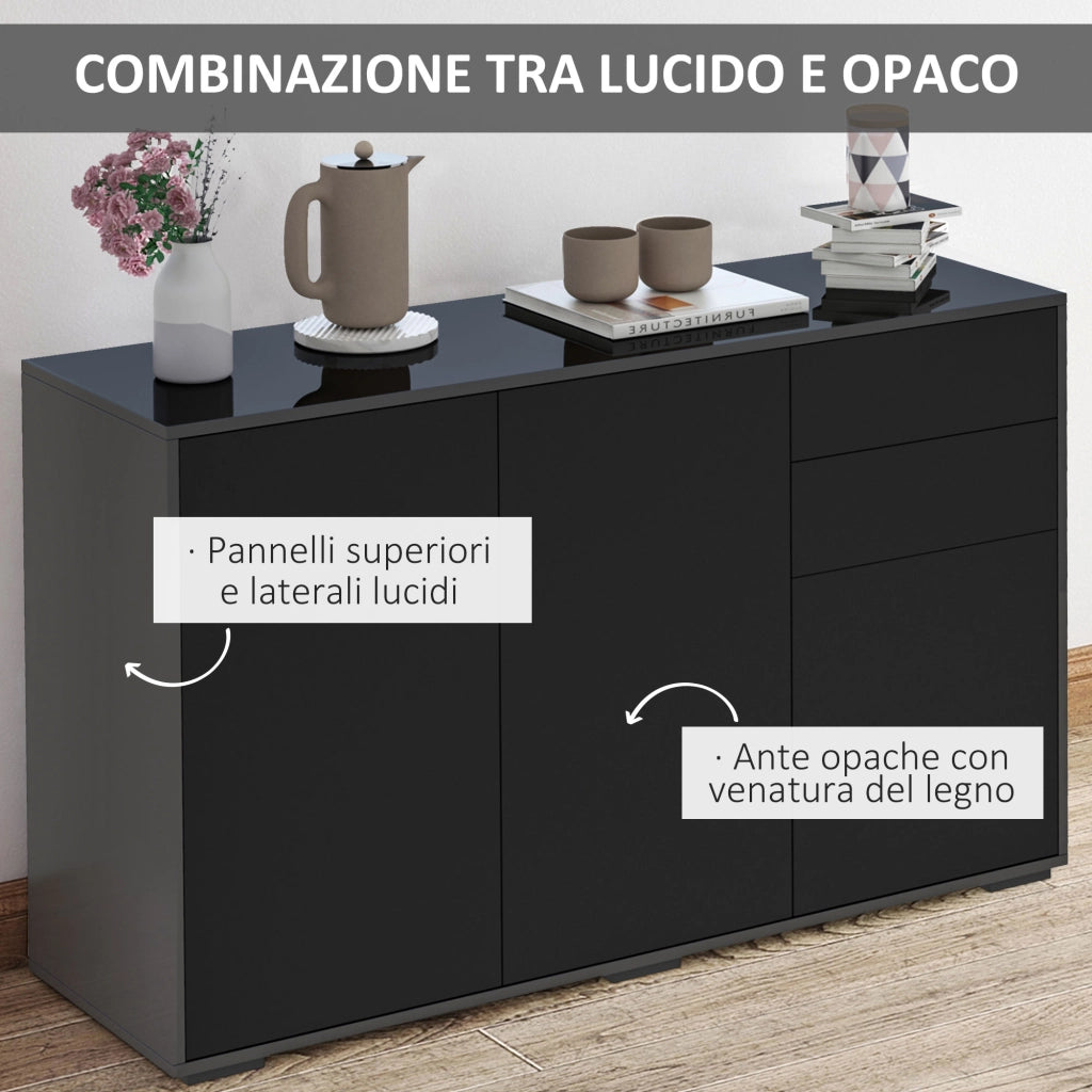 EasyComfort Mobiletto Multiuso Nero con 2 Cassetti e 2 Armadietti ad Apertura a Pressione, 117x36x74cm