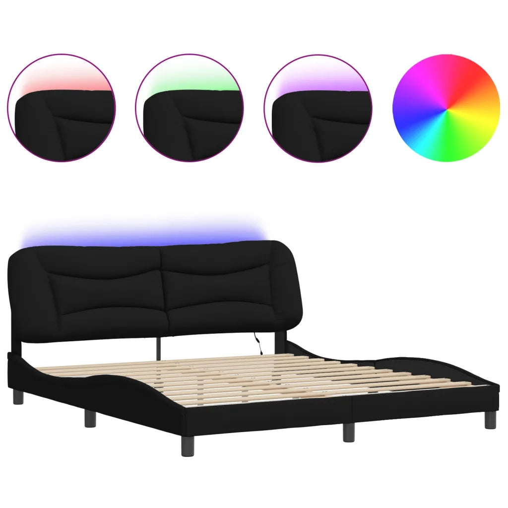 Giroletto con LED senza Materasso-Struttura Letto Hvar Nero 180x200 cm in Tessuto