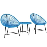 Set da Giardino in Resina Intrecciata per 2 Persone, Piano in Vetro Temperato, per Balcone Terrazza Patio, Blu