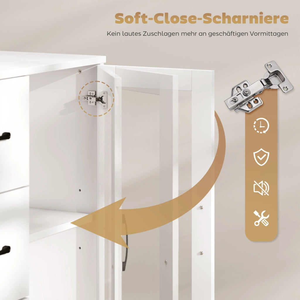 Cassettiera Moderna con Ante Vetro e 3 Cassetti ¨C Zephmum ¨C Bianco in MDF 80x40x100