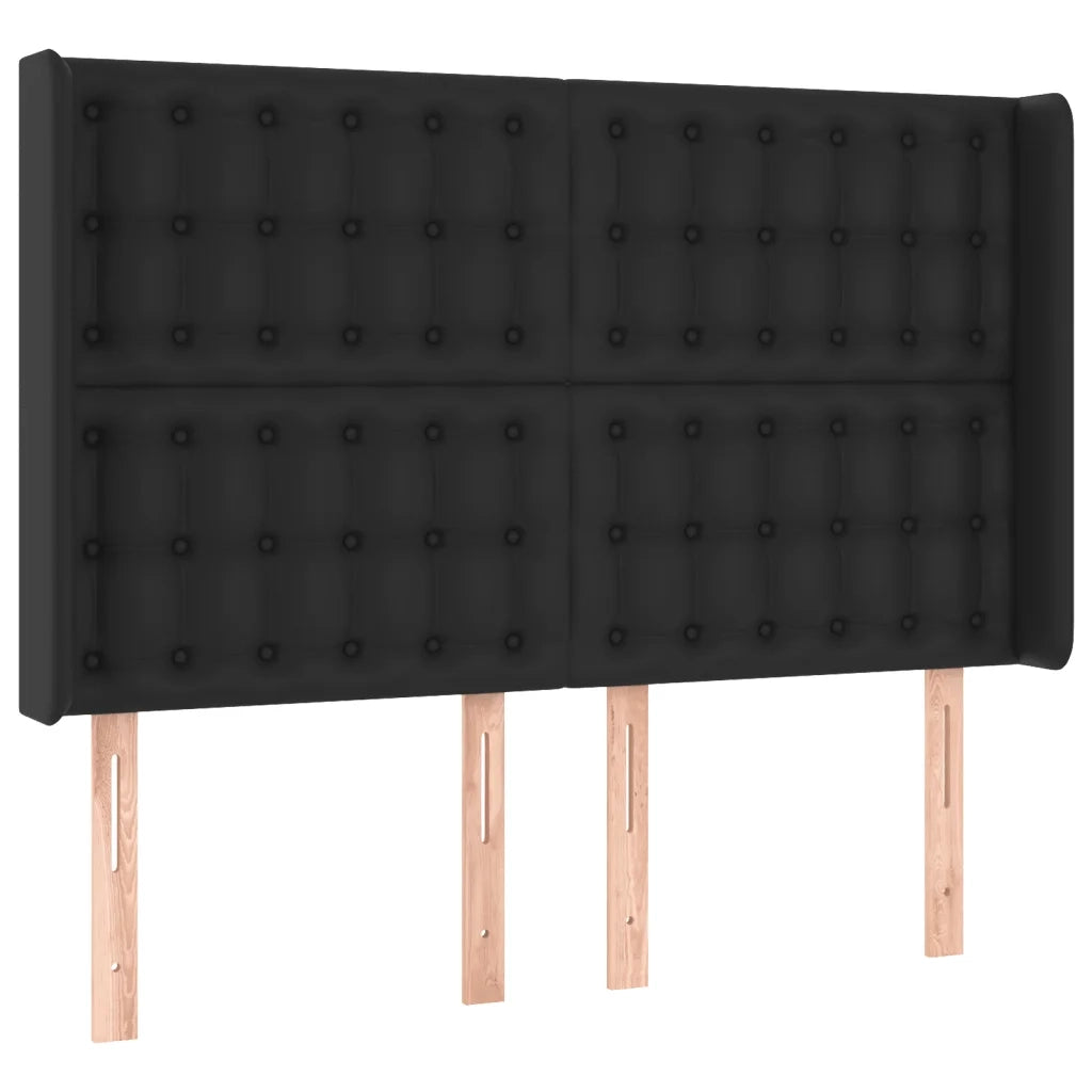 Testiera | Testata a LED Nera 147x16x118/128 cm in Similpelle