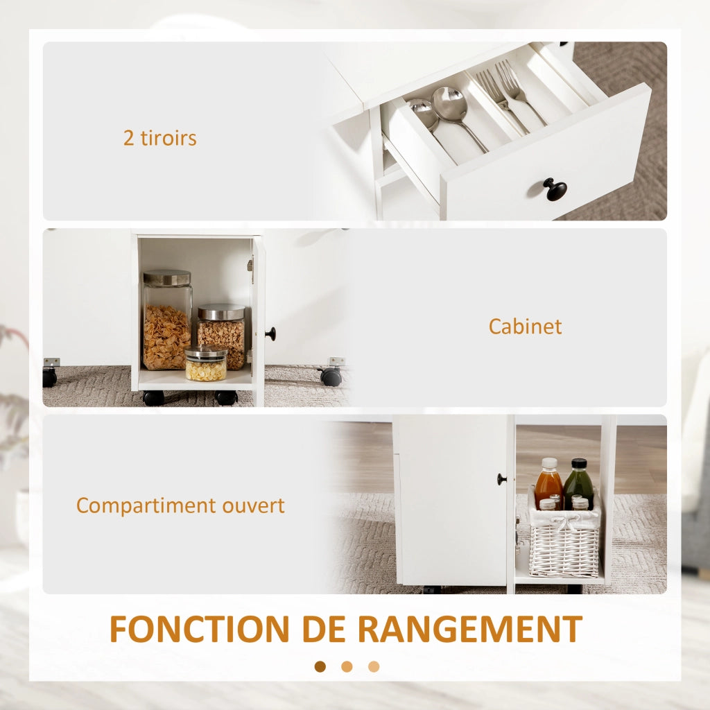 Tavolo da cucina pieghevole con 2 cassetti e 1 anta ¨C Xylo ¨C Bianco