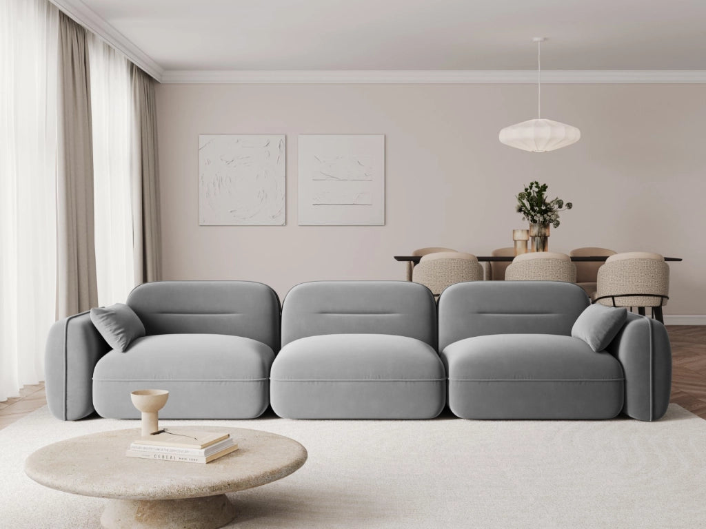 Cosmopolitan Design - Divano modulare "Sydney" 4 posti in velluto grigio chiaro 