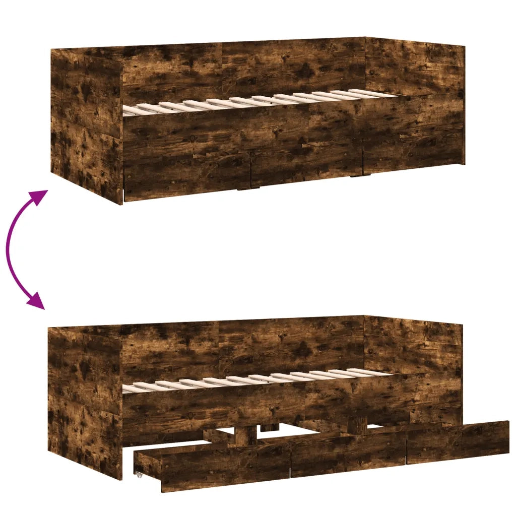 Divano Letto con Cassetti senza Materasso Rovere Fumo 75x190 cm 3280836