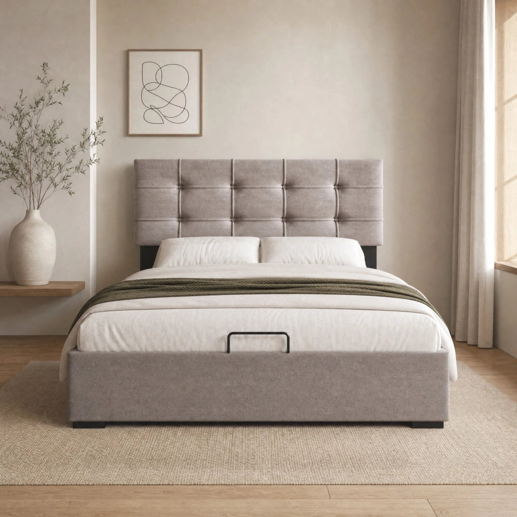 Letto singolo contenitore 90x200 cm in velluto grigio chiaro