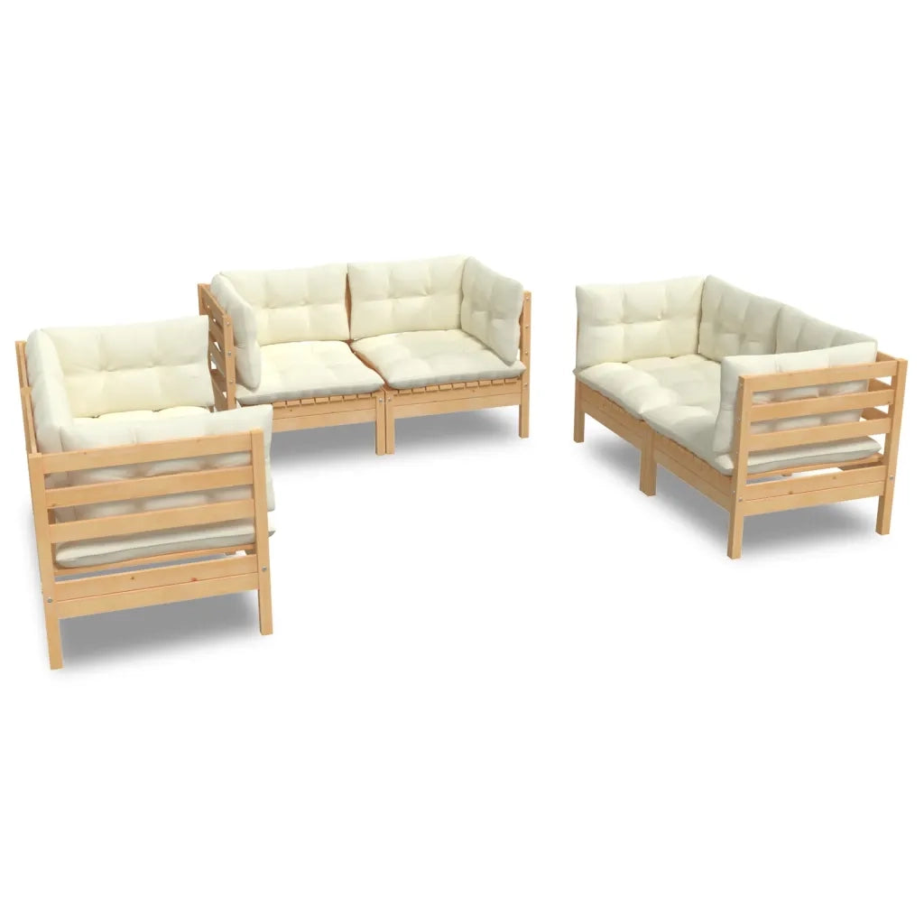 Set Divani da Giardino 6 pz con Cuscini Crema in Massello di Pino 3096244