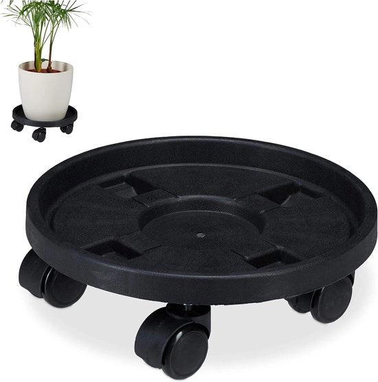 Set di carrello per piante su ruote da 2 Ø 30 cm rotella per piante bassa plastica dentro e fuori piccolo nero