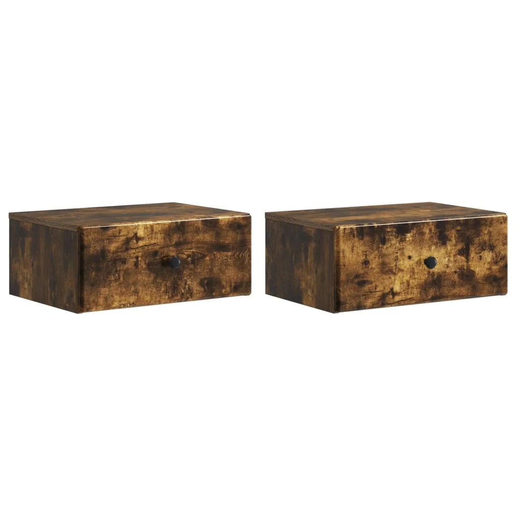 Set di 2 Comodini | Armadio da Notte | Mobiletto da notte a muro Rovere Fumo 49 x 34,5 x 20 cm