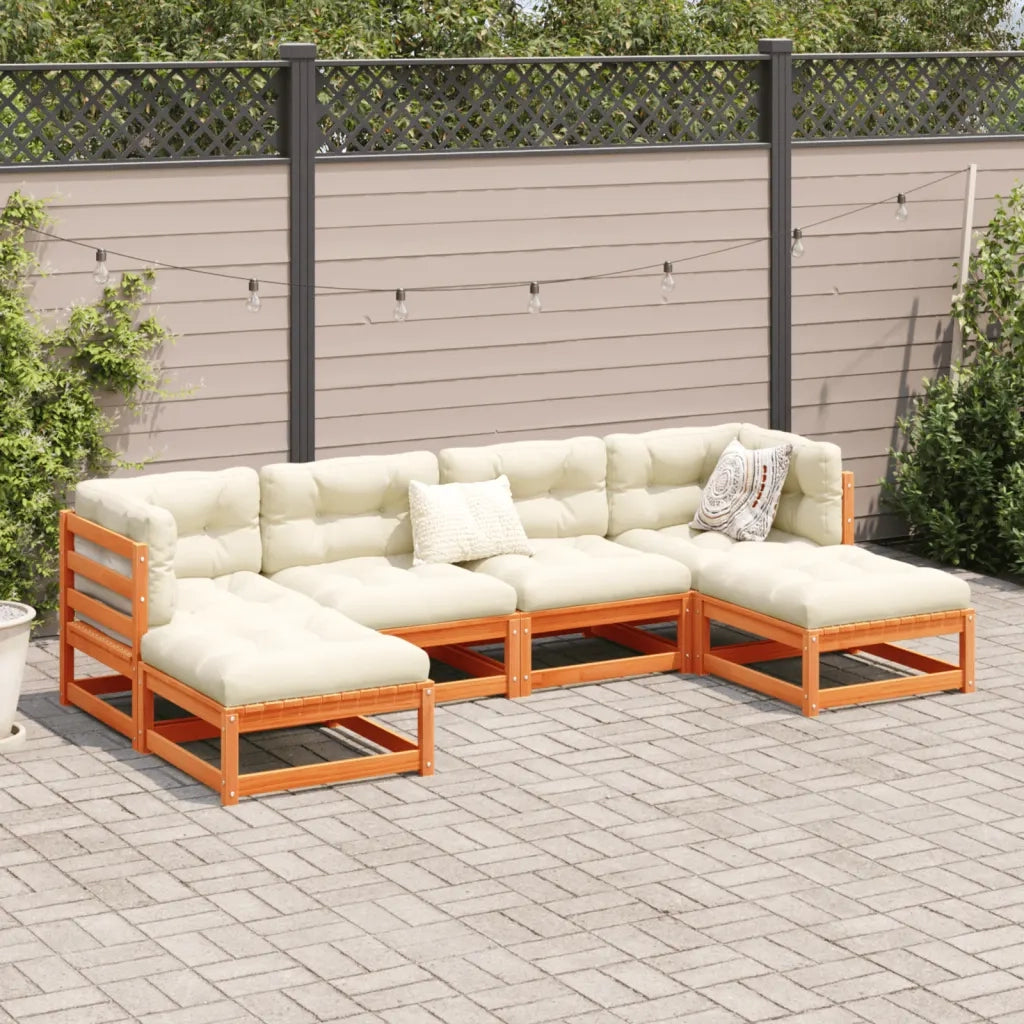 Set Divani Giardino 6pz con Cuscini Marrone Cera Massello Pino 3299568