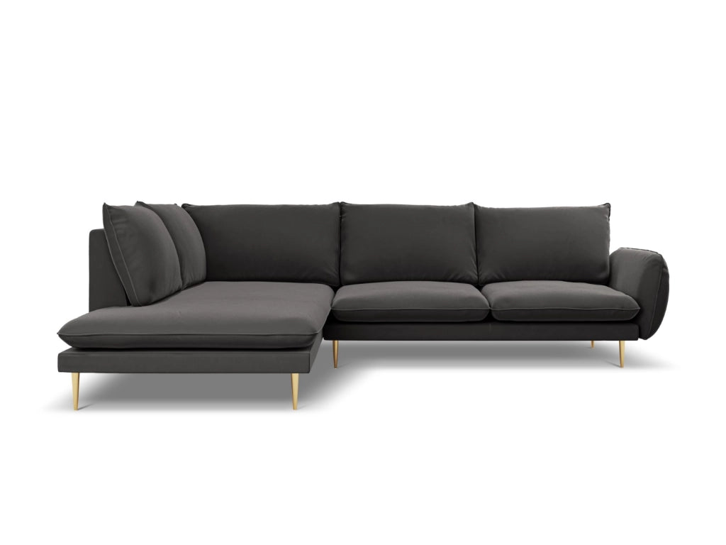 Cosmopolitan Design - Divano angolare sinistro "Vienna" 6 posti in velluto grigio scuro 