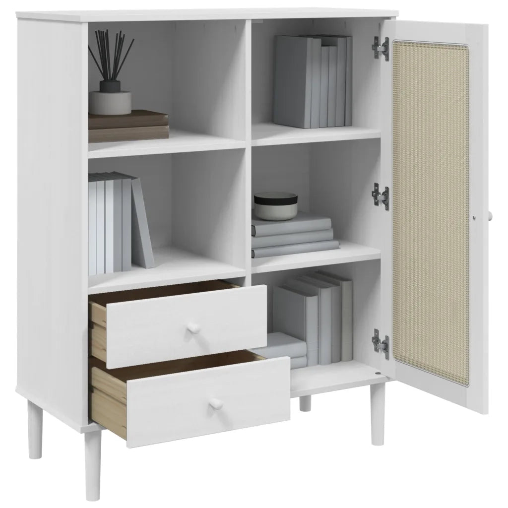 Credenza SENJA Aspetto Rattan Bianco 90x40x112cm Massello Pino 358056