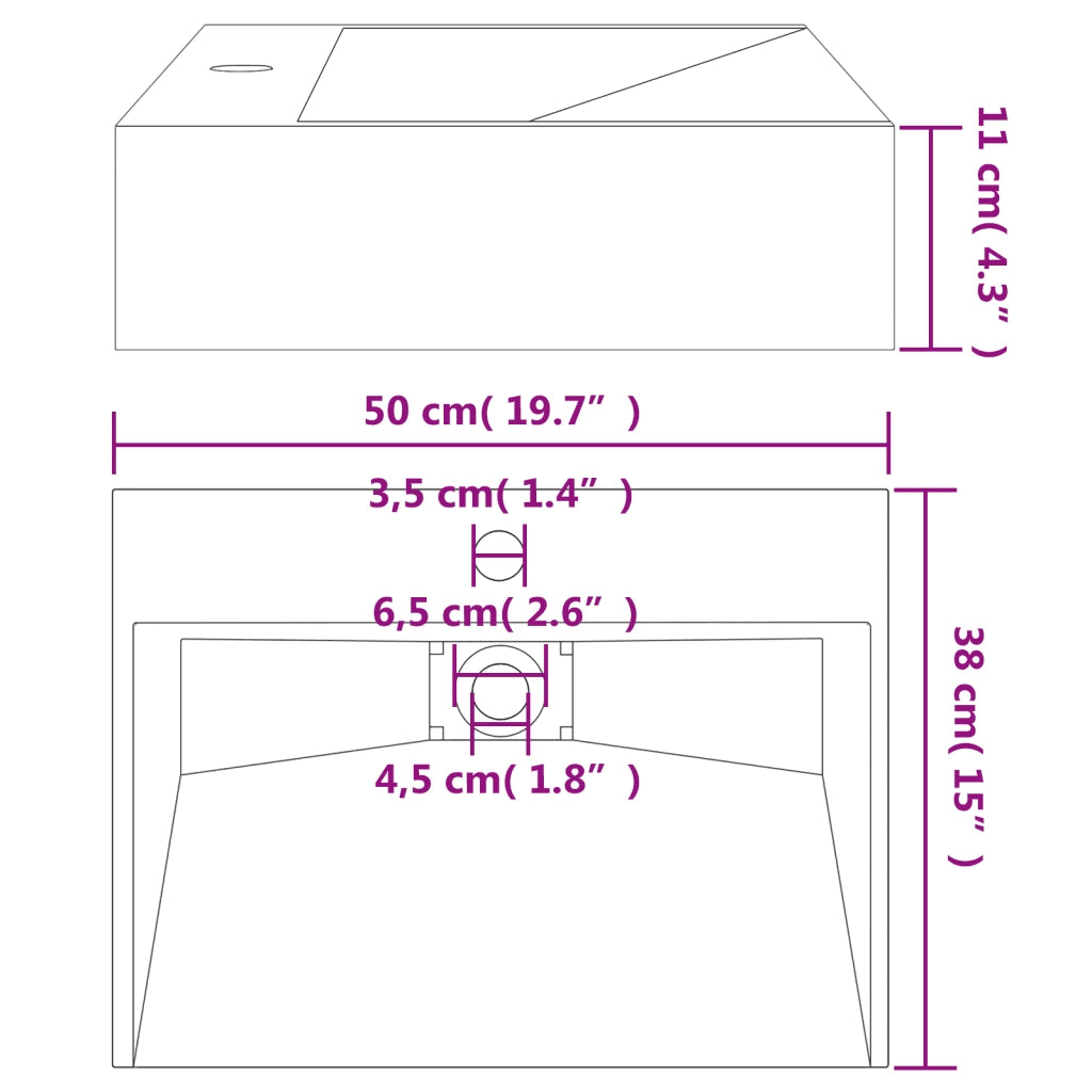 vidaXL Lavandino 50x38x11 cm Blocco in Marmo/Minerale Antracite