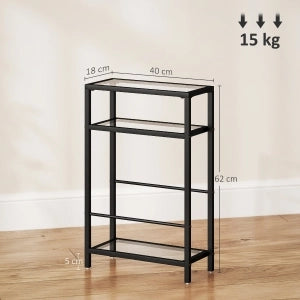 TAVOLINO Laterale a 3 ripiani 40x18x62 cm Vetro Nero
