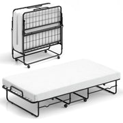Letto pieghevole con materasso e struttura in metallo-Letto singolo portatile con ruote bloccare per ospiti