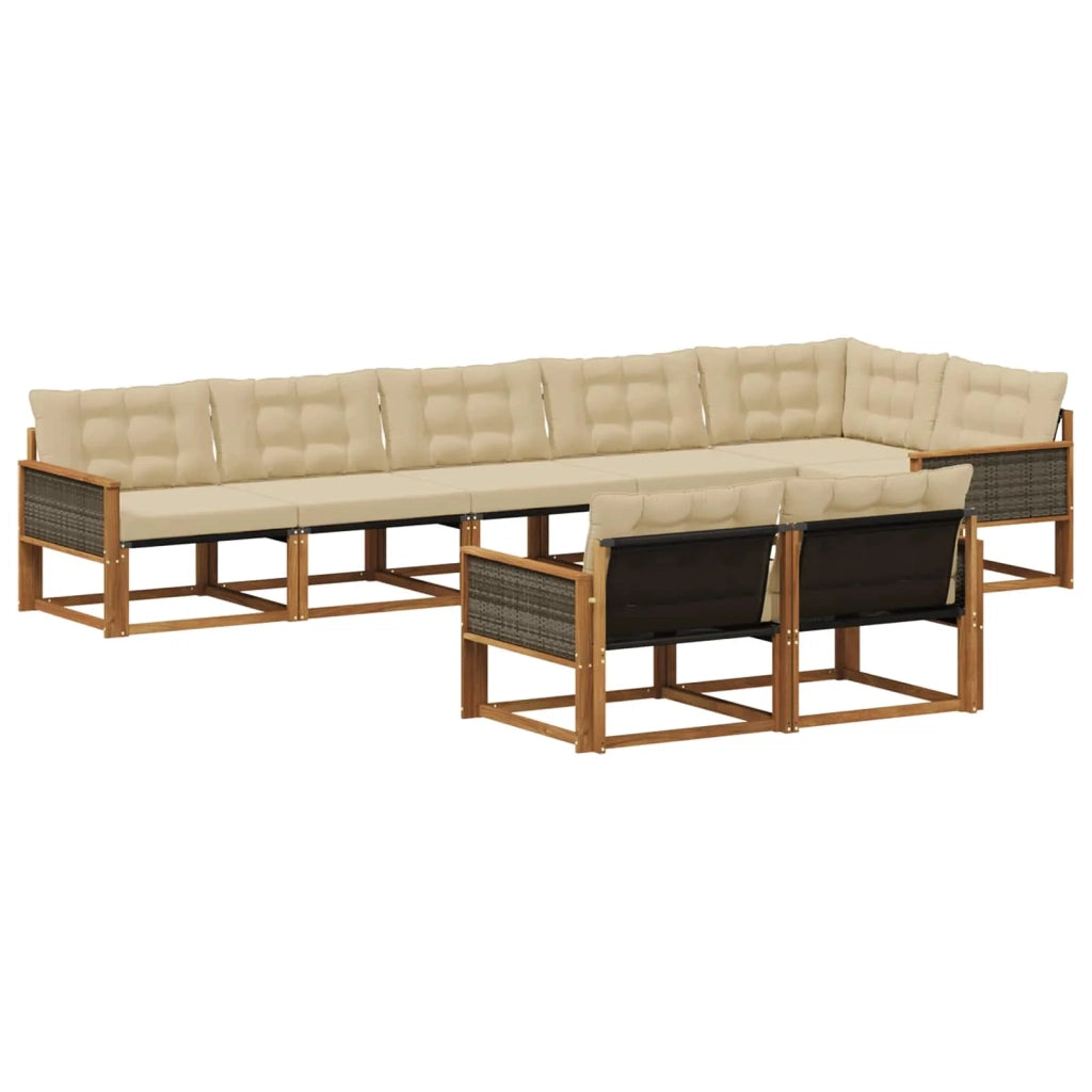 Set di divani da esterno con cuscino 8 pcs Naturale e Beige