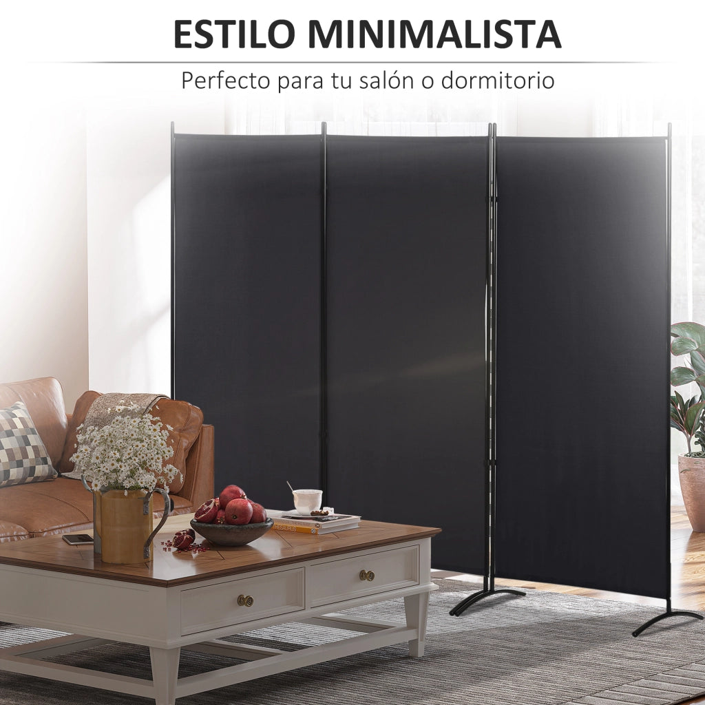 Paravento Separatore 3 Pannelli ¨C Xylo ¨C Nero Metallo 253x50x182 cm
