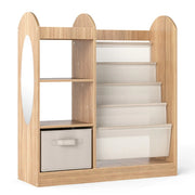 Libreria multiuso per bambini 87,5 x 30 x 90 cm con specchio a figura intera e moderno cassetto in tessuto naturale 20_0019161