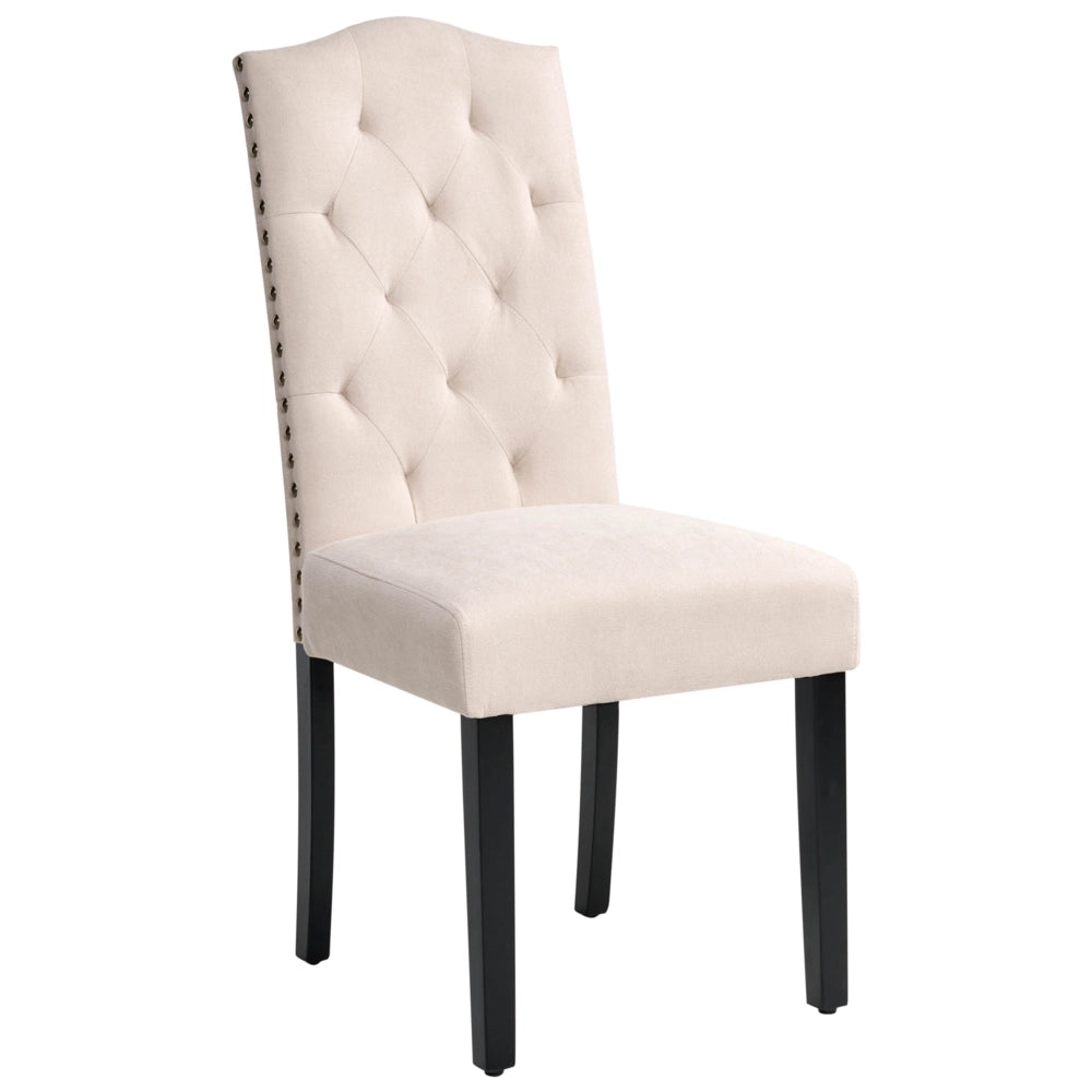 Set di 2 sedie da pranzo in tessuto di velluto color crema design retrò moderno gambe in legno Nero