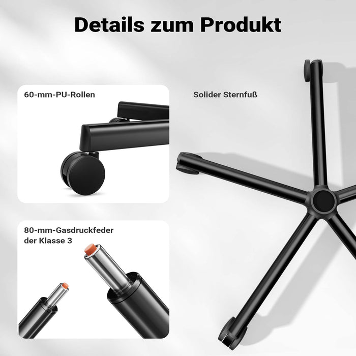 Sedia da ufficio ergonomica con regolazione di poggiatesta, braccioli e schienale, max 150 kg