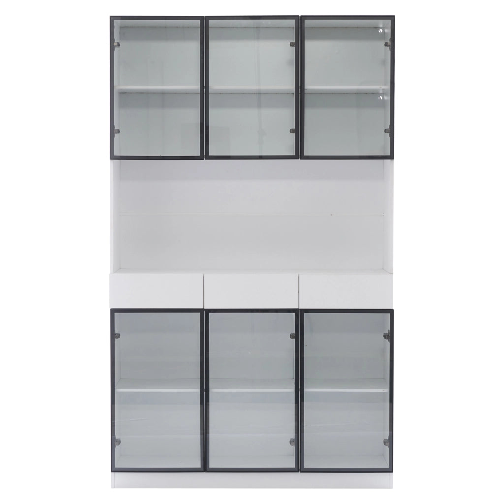 Libreria Vetrina con Ante e LED ¨C MINIMAL ¨C Bianco e Nero, Ripiani, Soggiorno Ufficio
