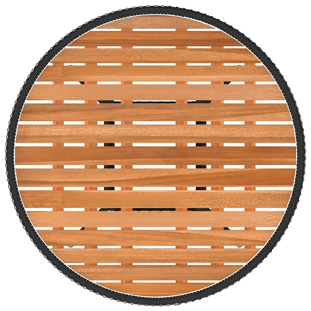 Tavolo da Giardino | Tavolino da esterno Nero ? 70 cm Polyrattan e Massello d'Acacia