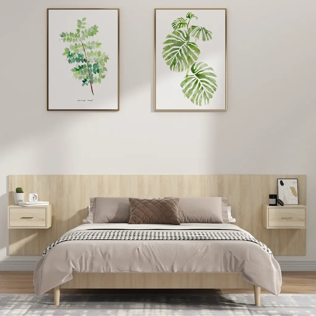 Testiera | Testata Letto con Comodini in Legno Multistrato Rovere Sonoma