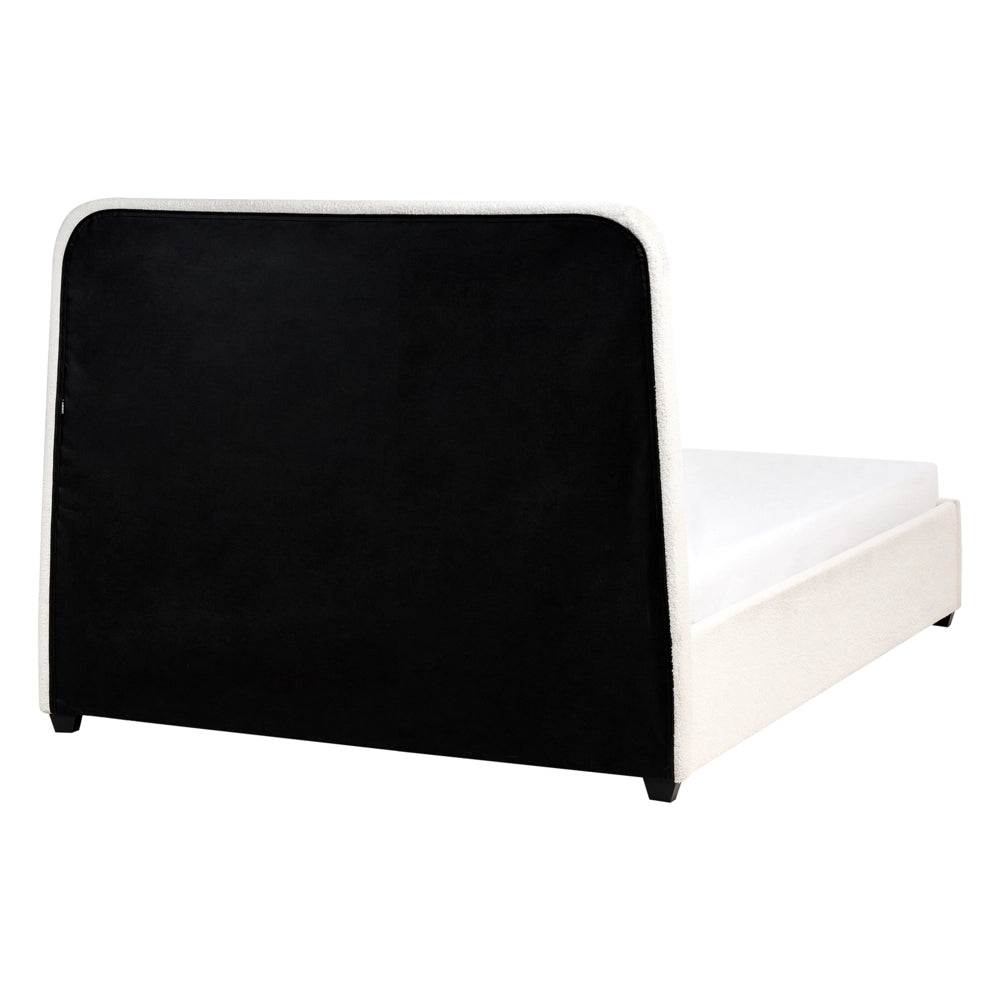 Letto imbottito in bouclé bianco panna 140 x 200 cm Design scandinavo con testiera morbida a cassetti